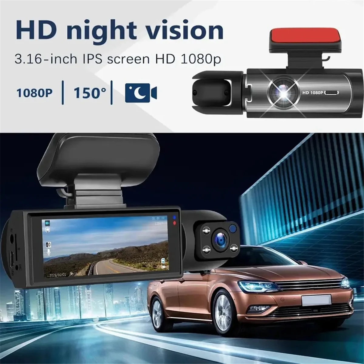 'Dual-lens 1080P Car DVR with Wi-Fi, front/interior/night vision recording — ideal for monitoring on the go'