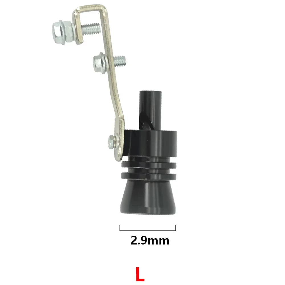 Black metal muffler insert with white handle. Designed for Universal Turbo Whistle car exhaust sound modification.