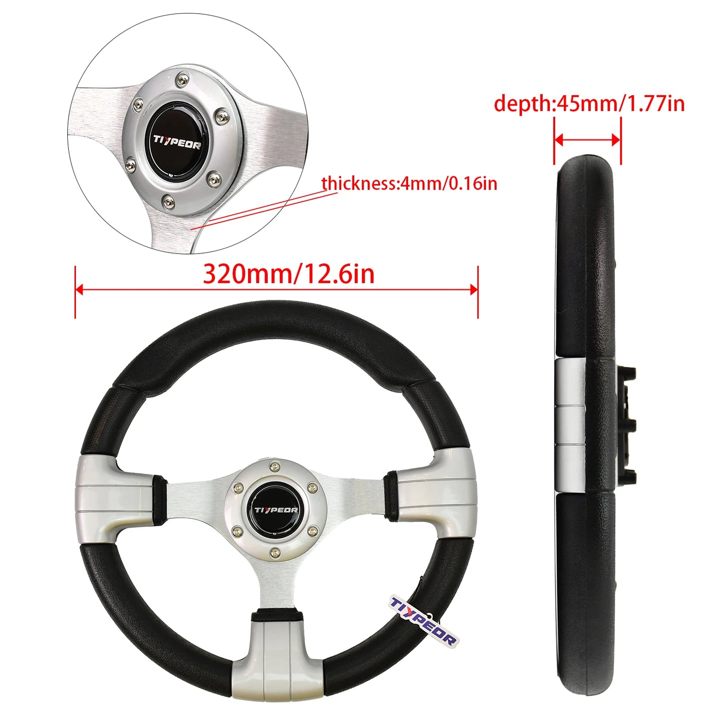 'TIYPEOR 320mm PU Steering Wheel - Fits BMW E36. Premium racing look, black leather.'