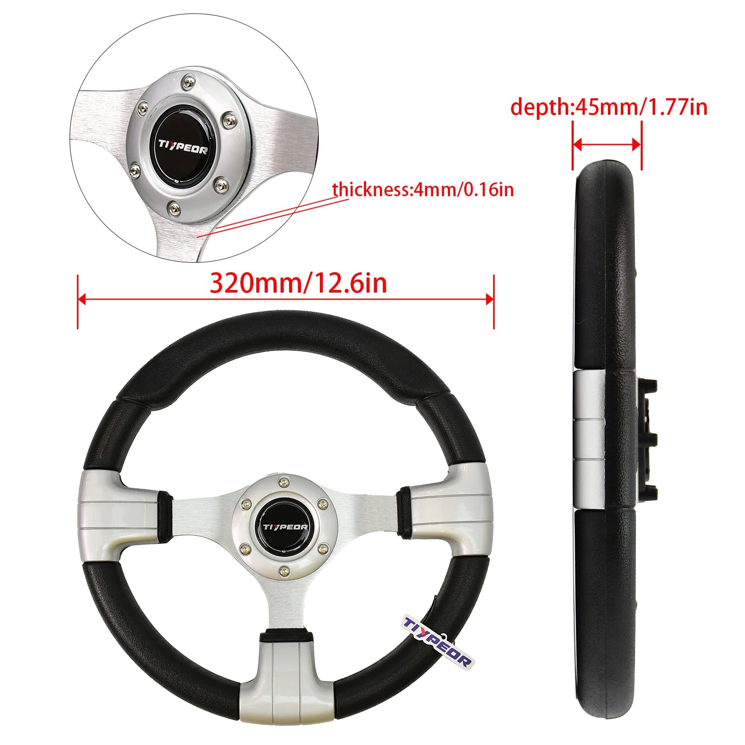 'TIYPEOR 320mm PU Steering Wheel - Fits BMW E36. Premium racing look, black leather.'