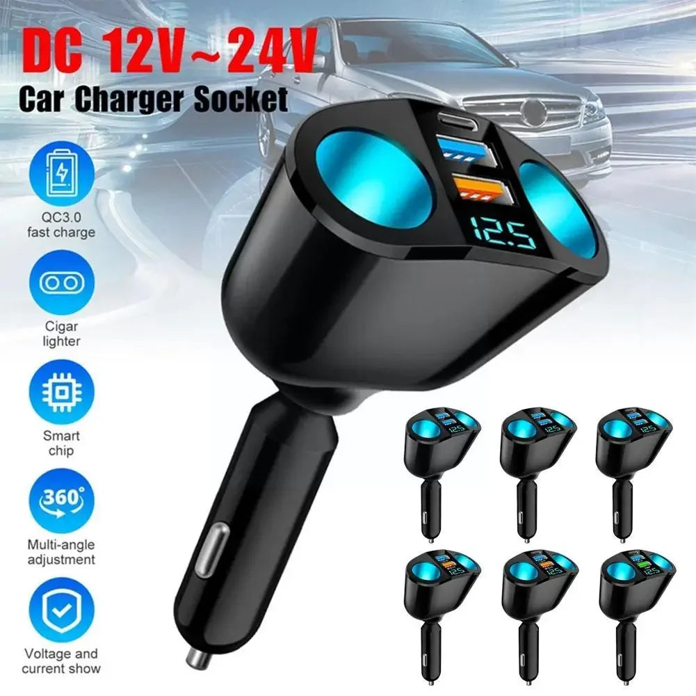 Car Cigarette Lighter Socket Splitter with USB Charger - JustUsRacers