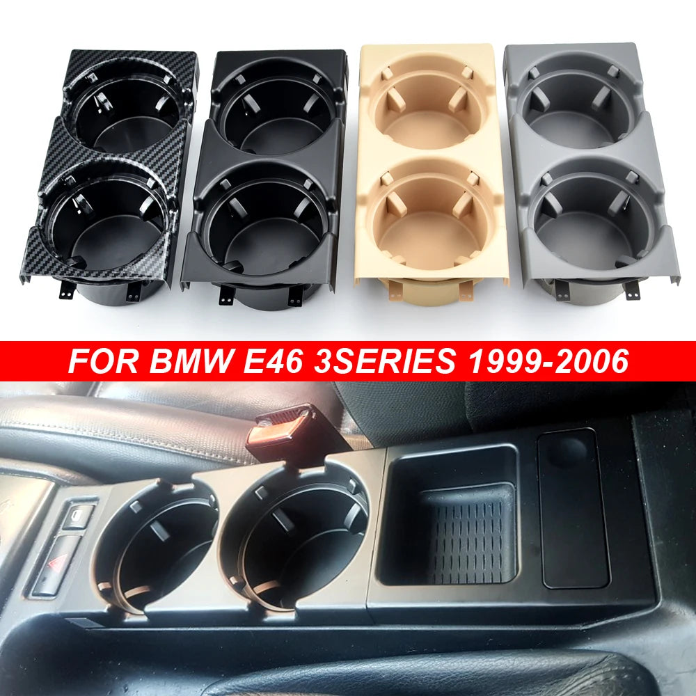 BMW E46 model: Coin tray and cup holder set for select years (1999-2006).