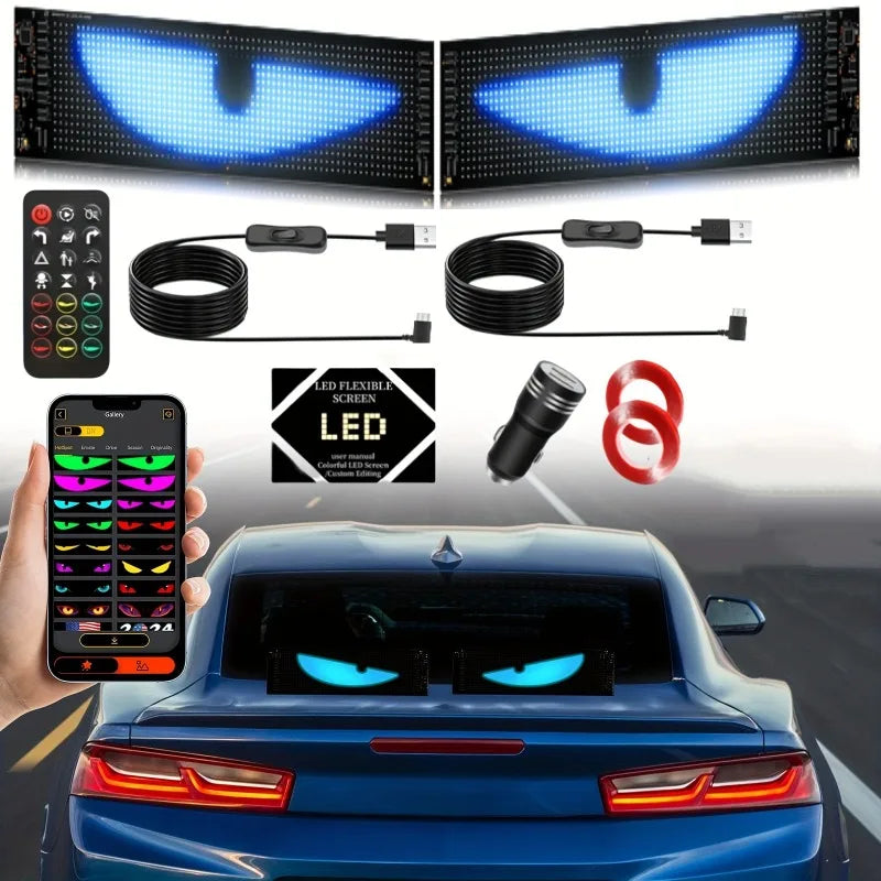 2pc LED matrix panel car display screens: USB programmable, app controlled. Not a car rearview camera or included remote cont