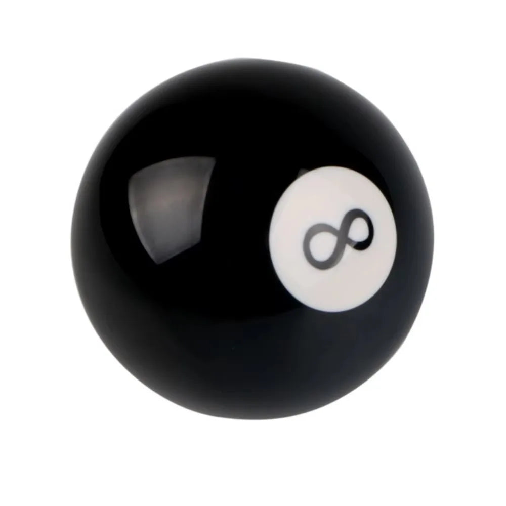 Black resin shift knob with pool-ball design; 60mm diameter, 90mm height. Universal fit with included adapter for automatic t