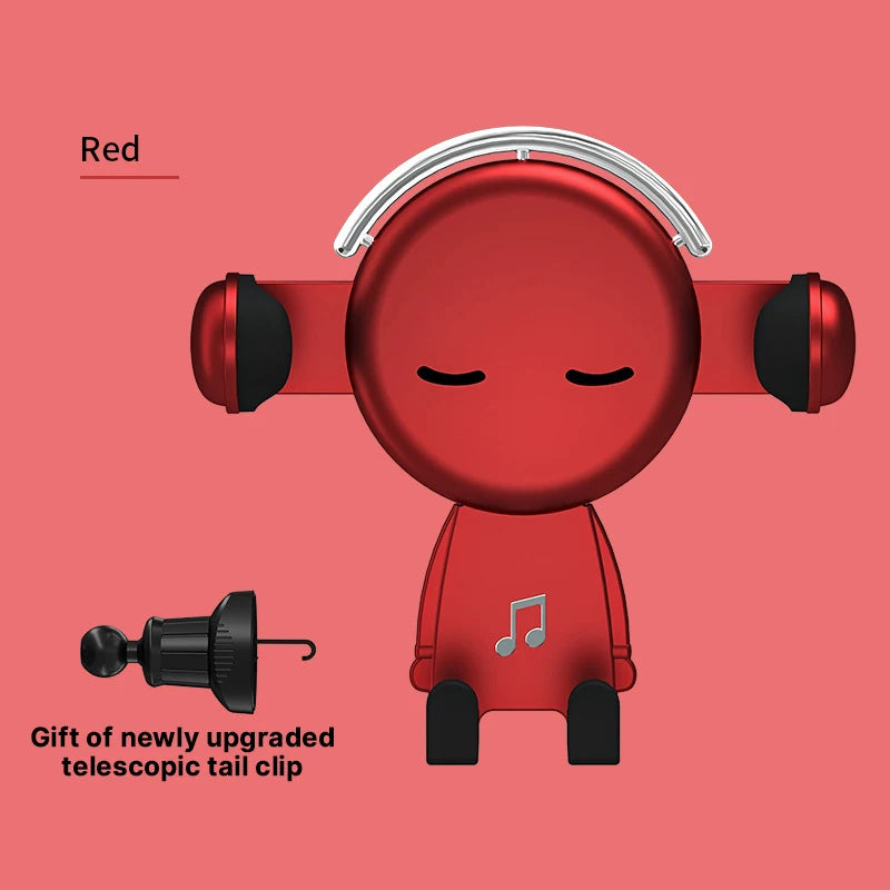 Red universal phone holder with built-in microphone on car vent mount — compatible with most devices. No suction required. Di