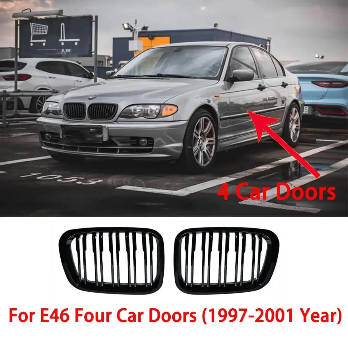 BMW E46 Kidney Grille Double Slats Black – 3 Series 2002–2005 (320i 325i 325xi 330i 330xi 4-Door) - JustUsRacers
