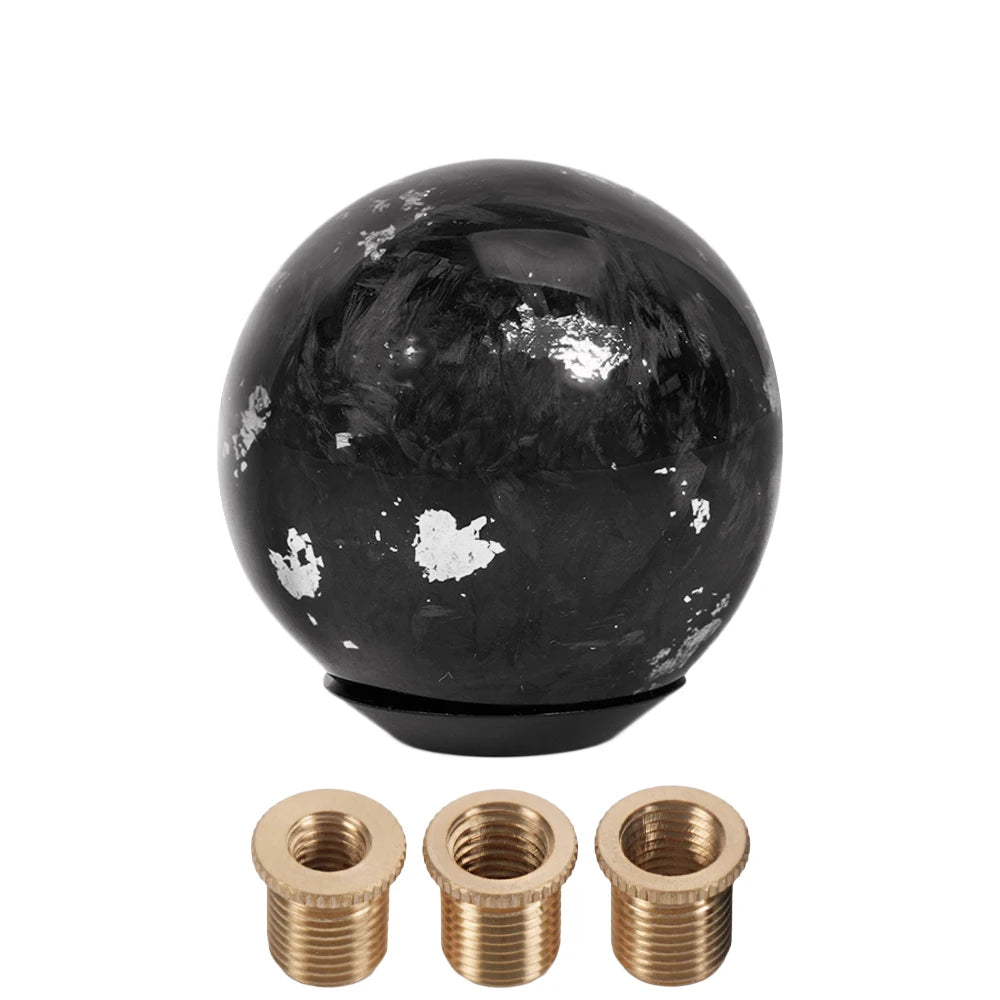 Black marble ball shift knob with brass accents. Fits manual and automatic vehicles (SFN165). Carbon fiber construction. Luxu