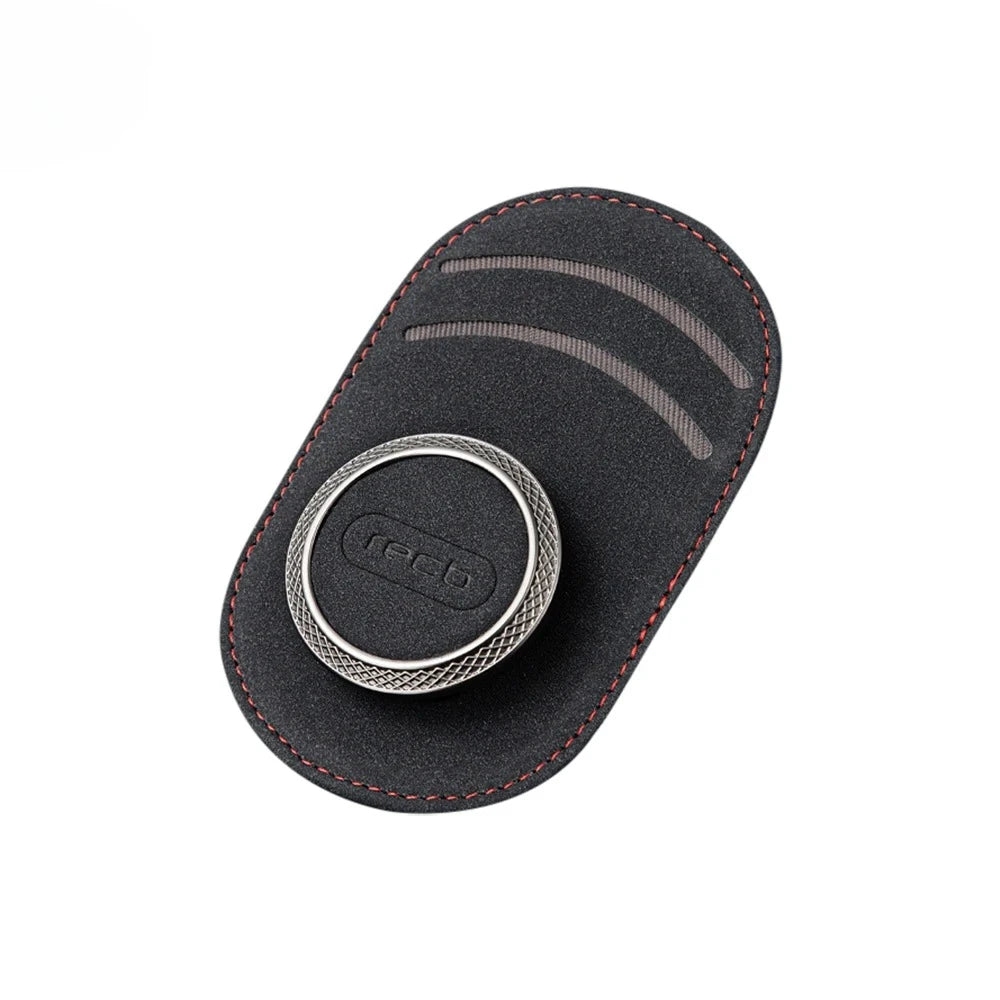 Black PU leather bag with zipper and metal closure. Holds sun visors or small accessories. Universal car organizer.