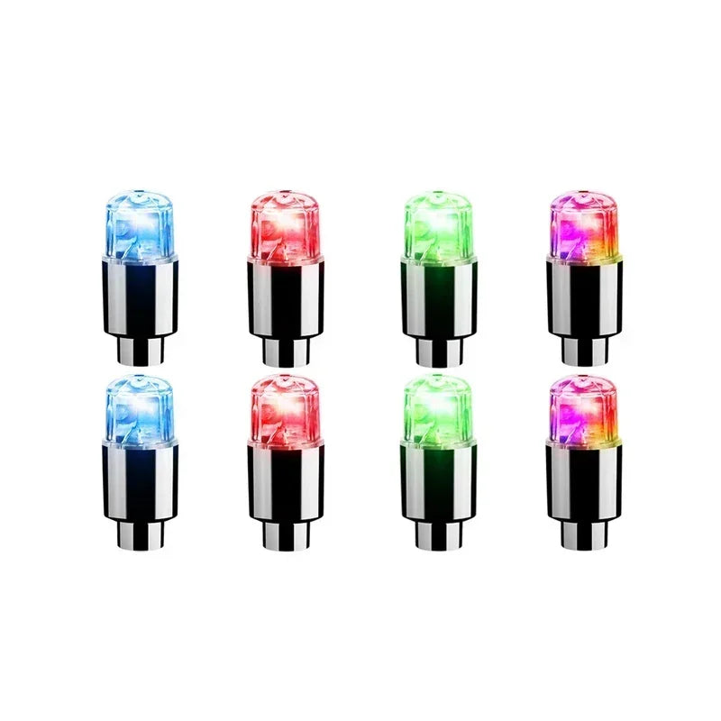 'LED wheel lights: fit car, bike, motorcycle. Waterproof, colorful accents. Size and color options in product listings.'