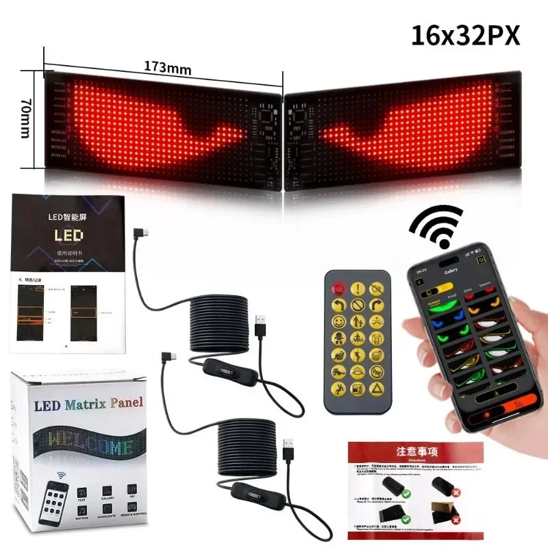 Two USB-programmable LED matrix panels for customizable car display screens, not included: remote control.