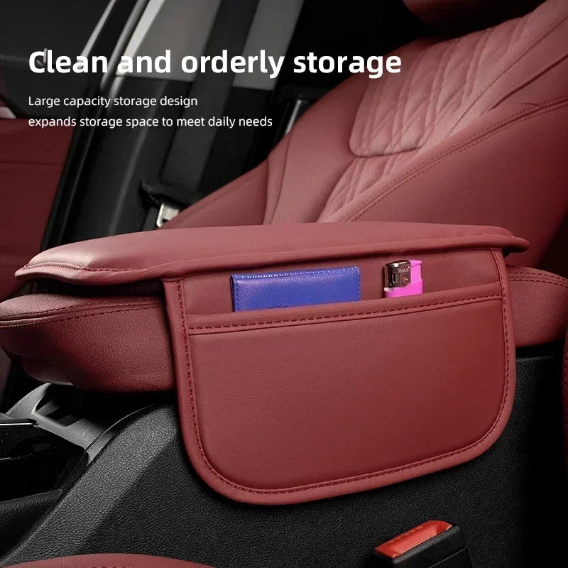 "Universal leather armrest pad for BMW E36 E46 models. Enhances comfort with storage pockets."