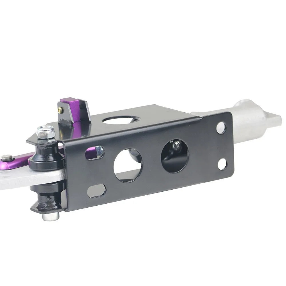 Monochrome camera mount with purple handle.