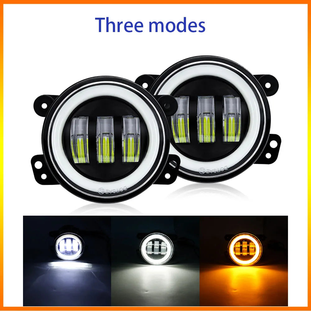 '2 x Dual-Color Angel Eye Fog Lights. Fit: Wrangler High, BMW E39/E39. Projector LEDs. Perfect for styling upgrade.'