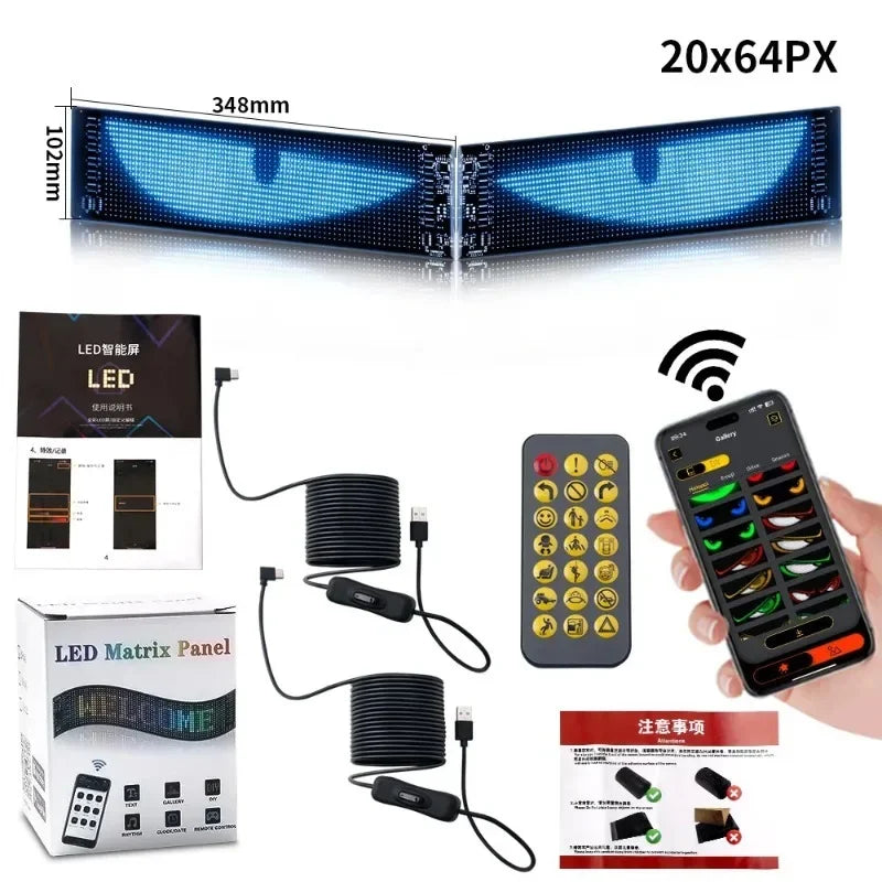 "2-piece LED matrix panel with USB programming and app control. Not included: remote control." (This alt text is clear, conci