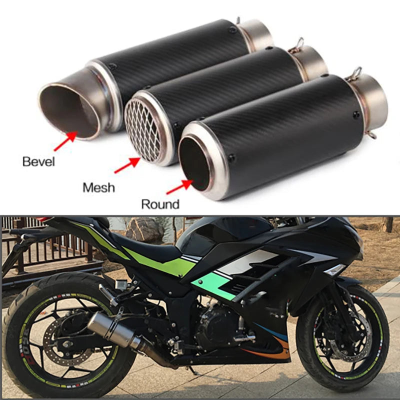 Two Suzuki GSX-S1000/Versys exhaust pipes, not Kawasaki R1, showcased with universal carbon design.