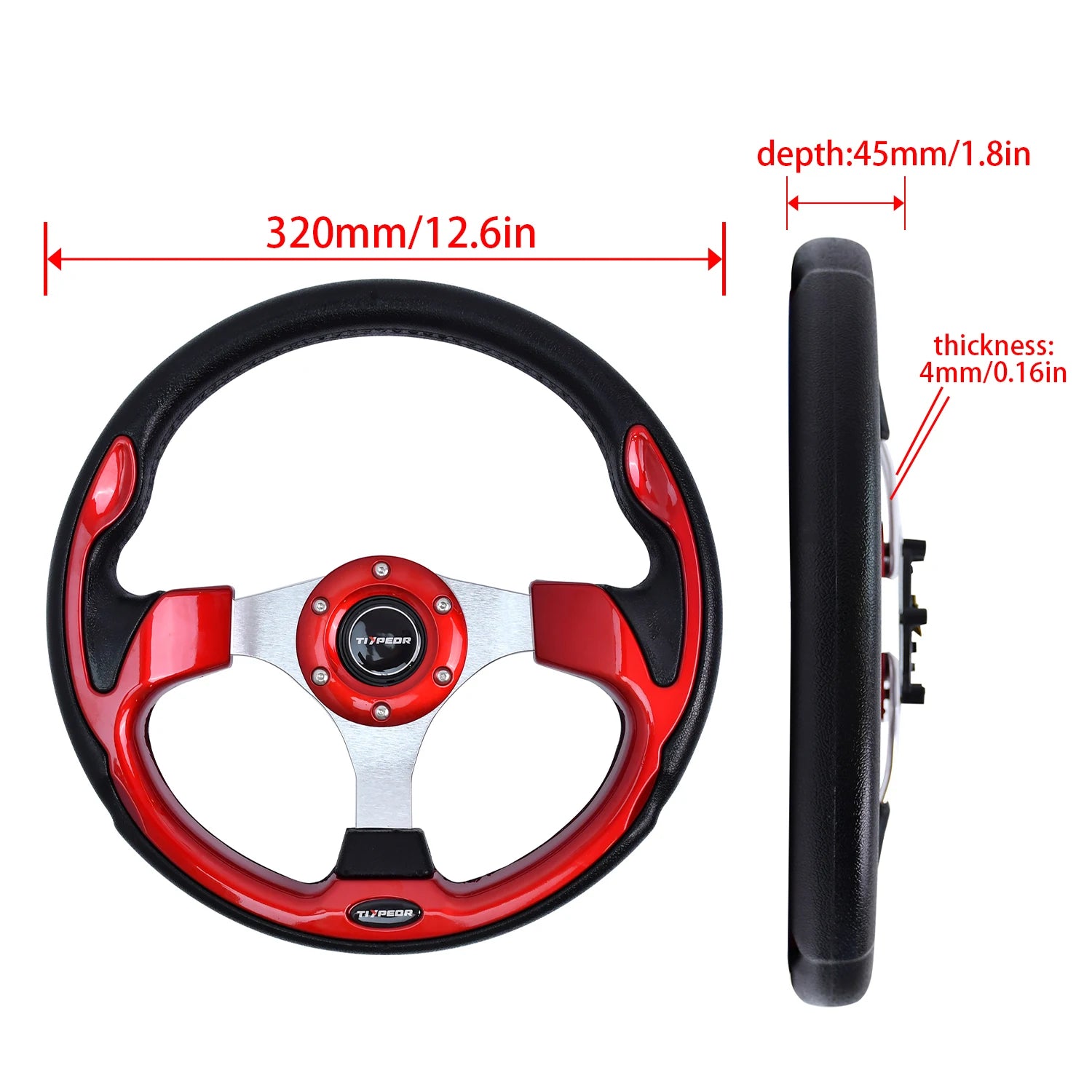 "Universal 13-inch PU racing style steering wheel for BMW vehicles. Replaces OEM with a high-performance grip."