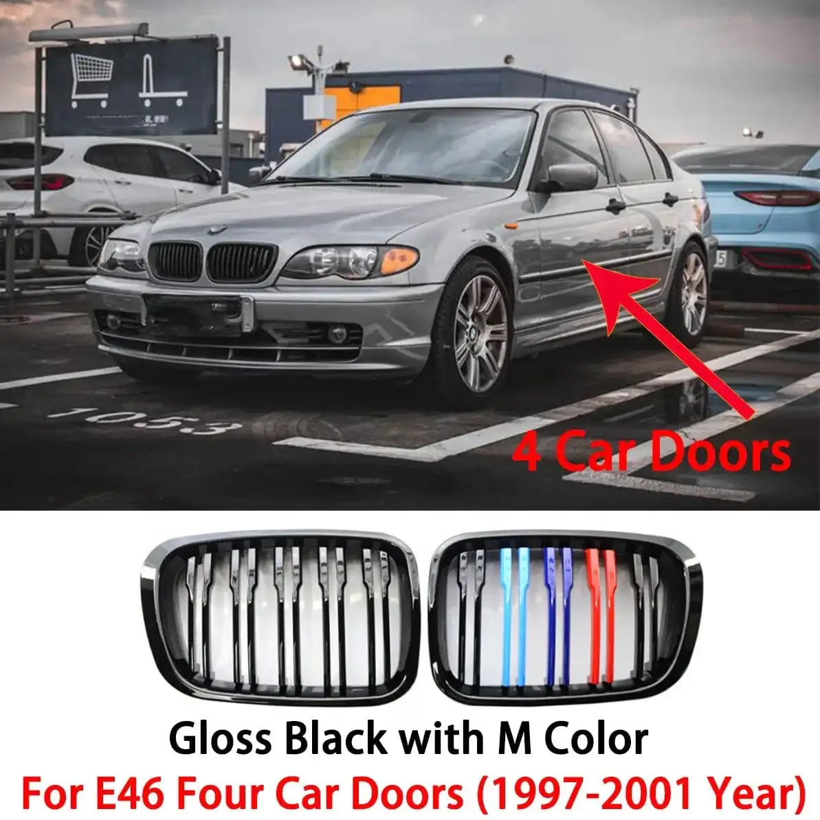 BMW E46 Kidney Grille Double Slats Black – 3 Series 2002–2005 (320i 325i 325xi 330i 330xi 4-Door) - JustUsRacers