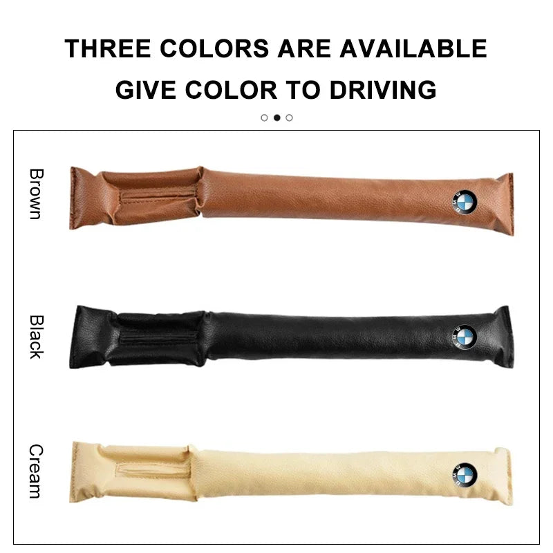 "Leather seat gap filler for BMW E36, E39, E46, E60 X5. Available in various colors."