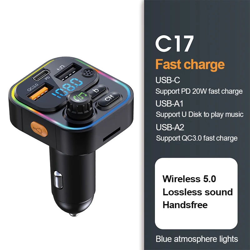 Bluetooth 5.0 FM Transmitter with Handsfree and MP3 Player - JustUsRacers