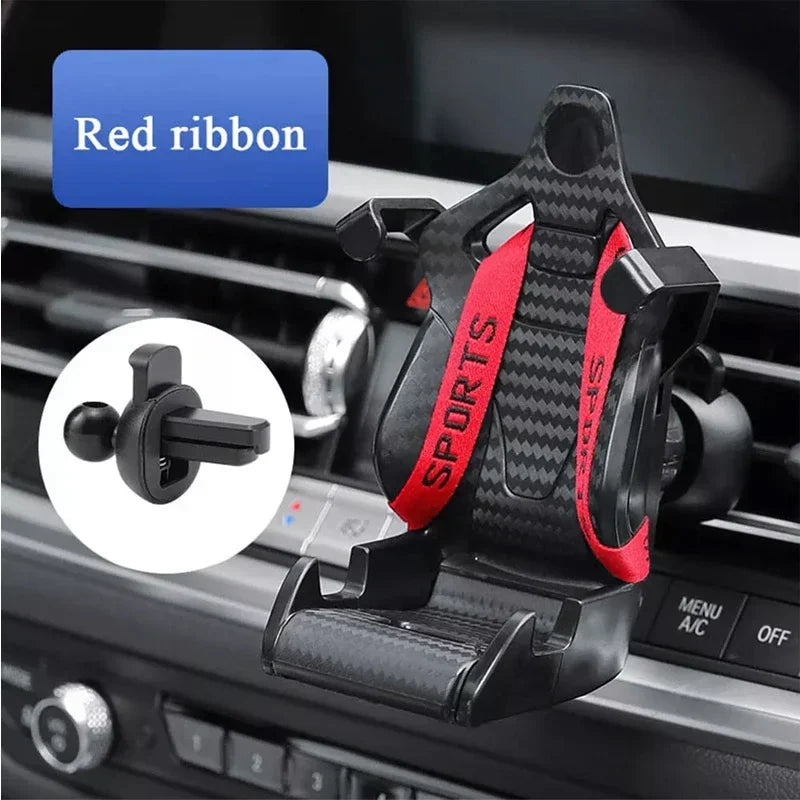 "Racing-style suction cup phone holder for iPhone and Samsung devices."