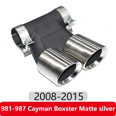 Two Dual Outlet Exhaust Tips for Porsche Cayman and Boxster models from 987/981/718 (2009-2024).