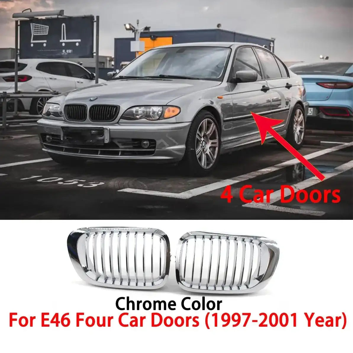 BMW E46 Kidney Grille Double Slats Black – 3 Series 2002–2005 (320i 325i 325xi 330i 330xi 4-Door) - JustUsRacers