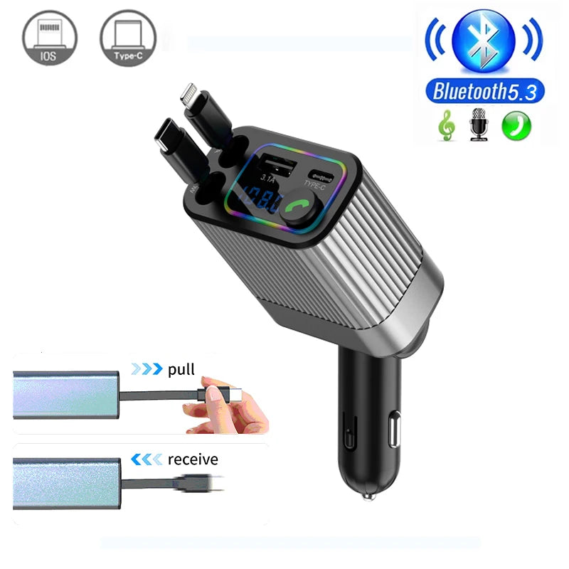 'Car Bluetooth 5.3 FM Transmitter with dual USB-C for fast charging - upgrades your drive.'