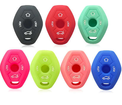 "BMW E46 key case cover in silicone material, fits models with 3-button remote."