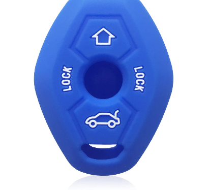 A monochromatic key featuring a blue body and a white arrowhead.