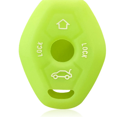 Green silicone key case cover for BMW E46 and select models with integrated 3-button remote.