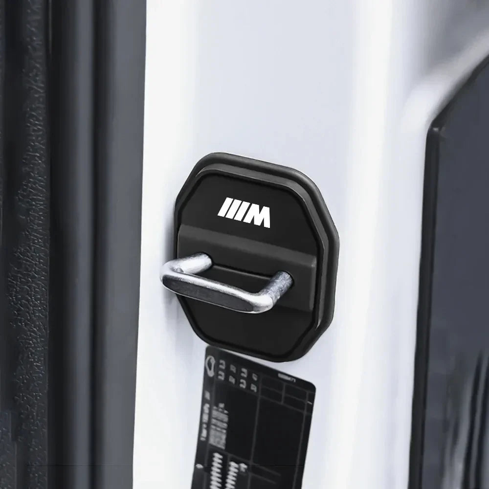 Black and white door handle with BMW E90 E60 X5 Door Latch Cushions (2/4pcs) in the background.