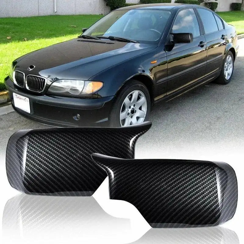 Rearview Side Door Mirror Cover Caps For BMW E46 1998-2005 Sedan 325i 328i 330i Carbon Fiber Glossy Black Side Mirror Covers - JustUsRacers
