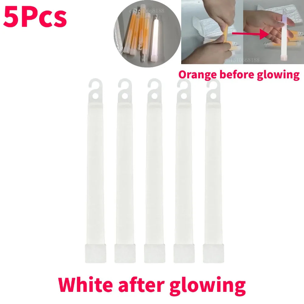 Six 6-inch military-grade glow sticks per set for emergency use in camping, hiking, or car safety.