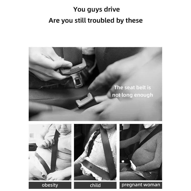 Metal car seat belt extender clip adds length for better fit—ideal for aftermarket seats or long-torso drivers. Improves safe