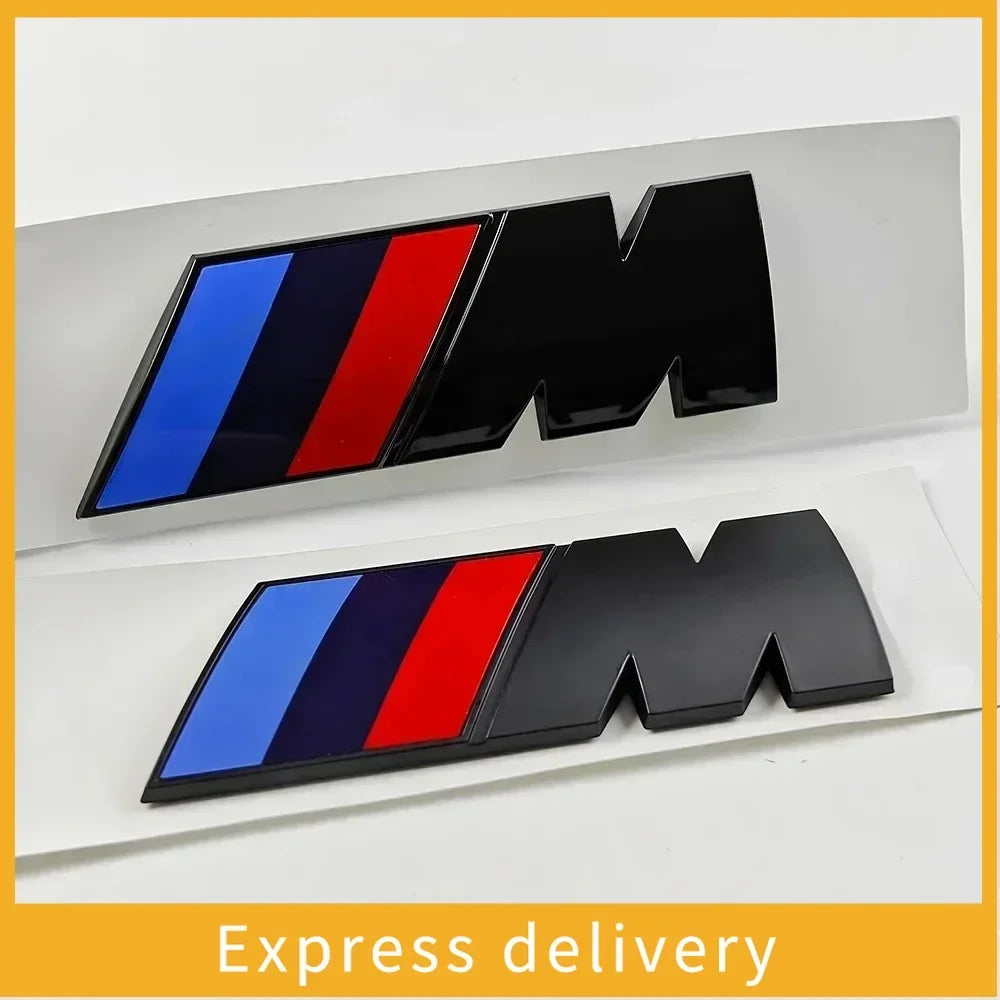 Set of BMW M logos: side and rear stickers for E36, E34, G20, G30, X6 models.