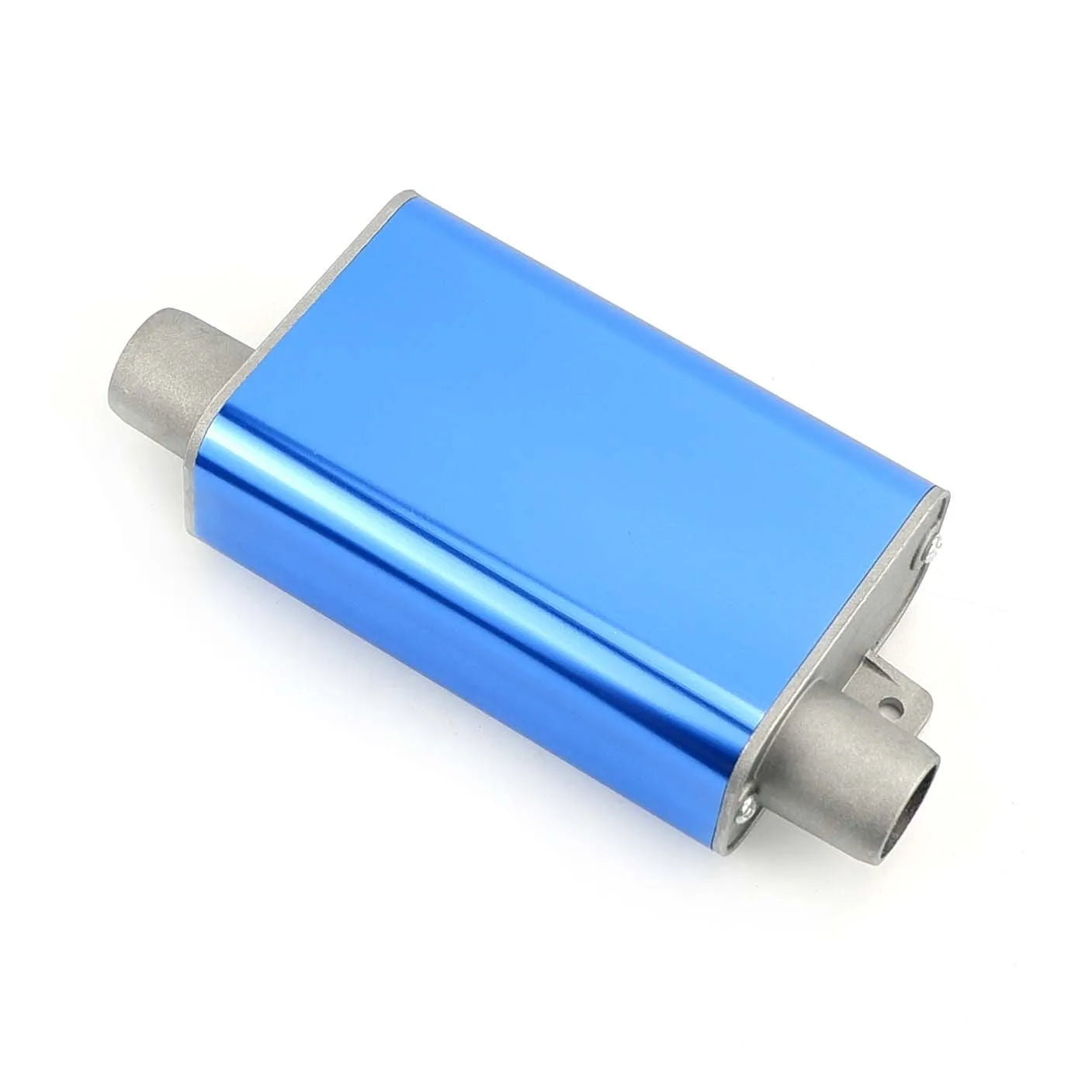 Blue aluminum 24mm S-curved exhaust silencer for diesel heater pipe in cars, trucks, and campers.