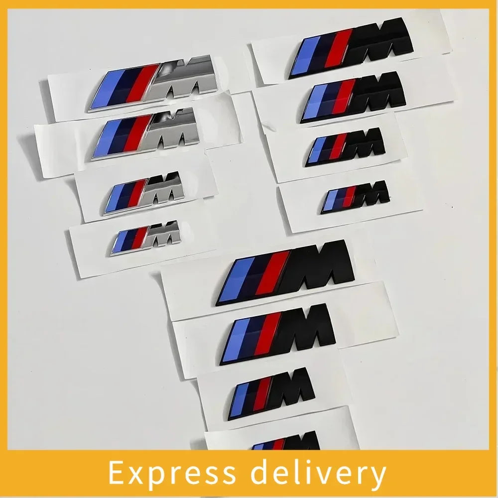Set of BMW M emblem stickers for E36, E34, G20, and G30 models. Includes side and rear badges.