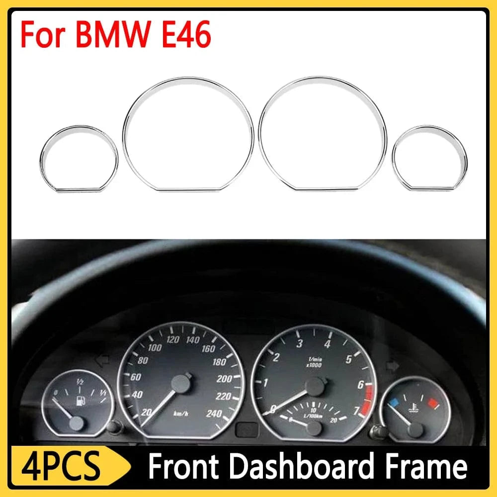 4PCS Chrome Gauge Dash Dial Rings Bezel Trim Speedometer AC for BMW E46 Dashboard Decoration Car Styling Cover Car Accessories - JustUsRacers