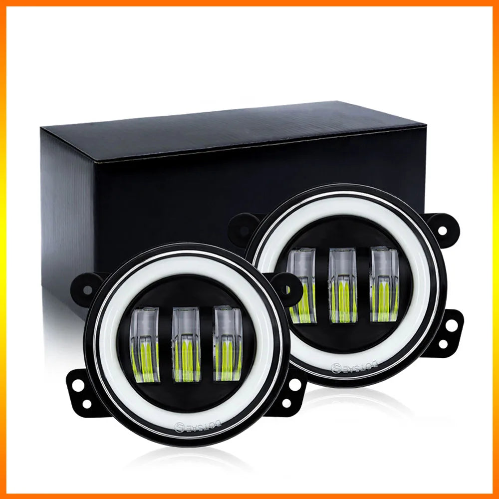 'WRANGler JL/JK 4" dual color angel eye fog lights - pair. Car LED upgrades with 2 x 3016 6000K/3011 5000K bulbs, OEM-fit, an