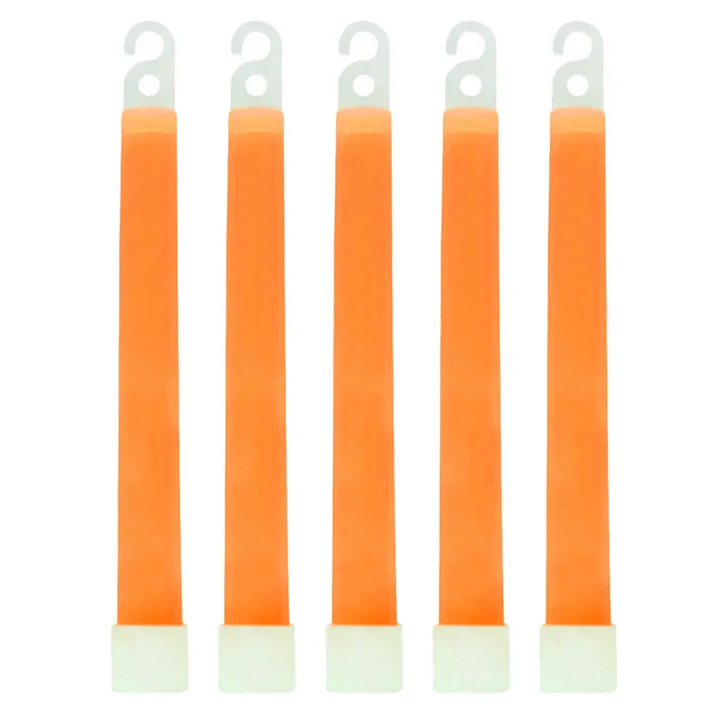 Three orange safety sticks with white caps.

Or:

Three orange emergency signal sticks with white handles.