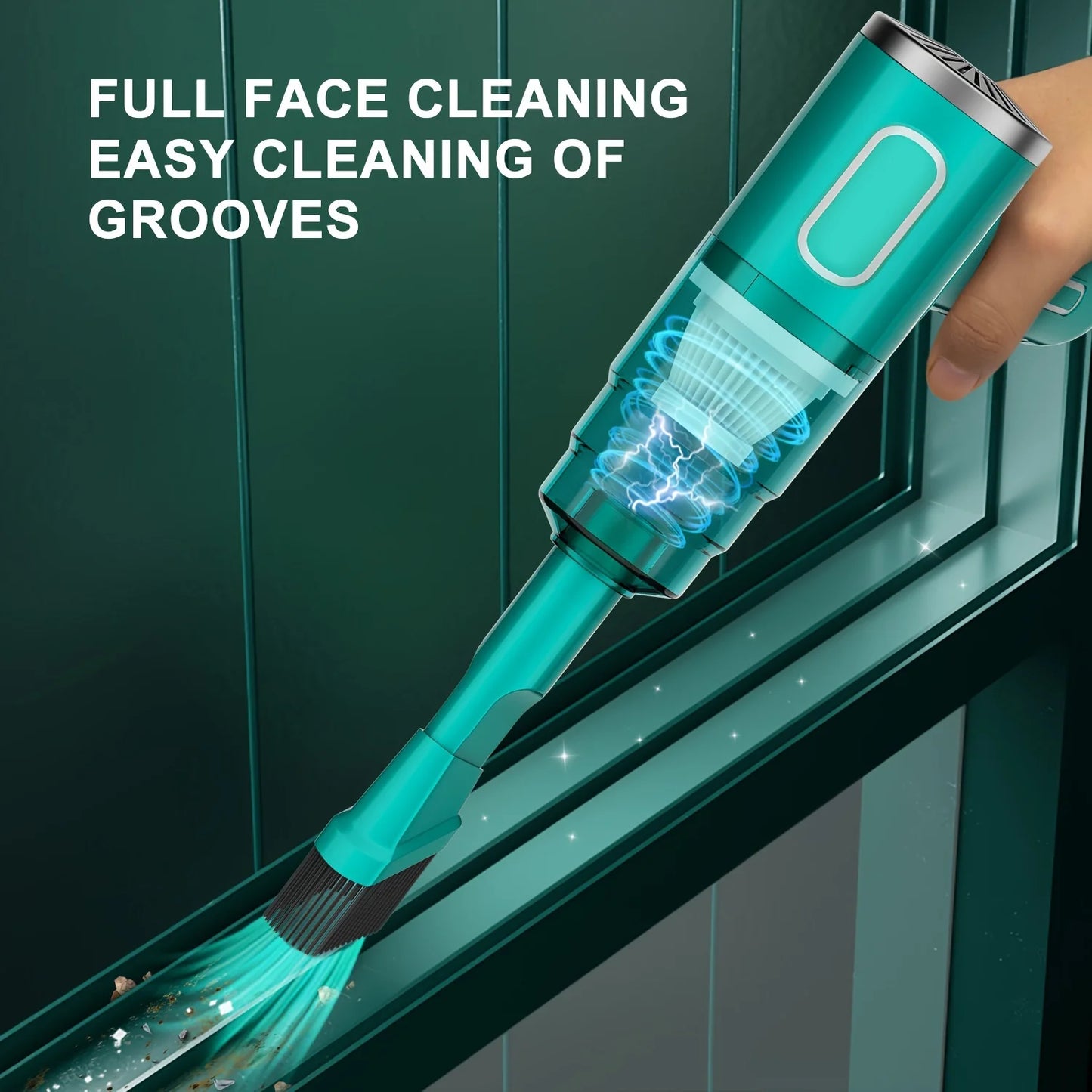 'Person using brush on window — no vacuum shown. Incorrect demonstration.'