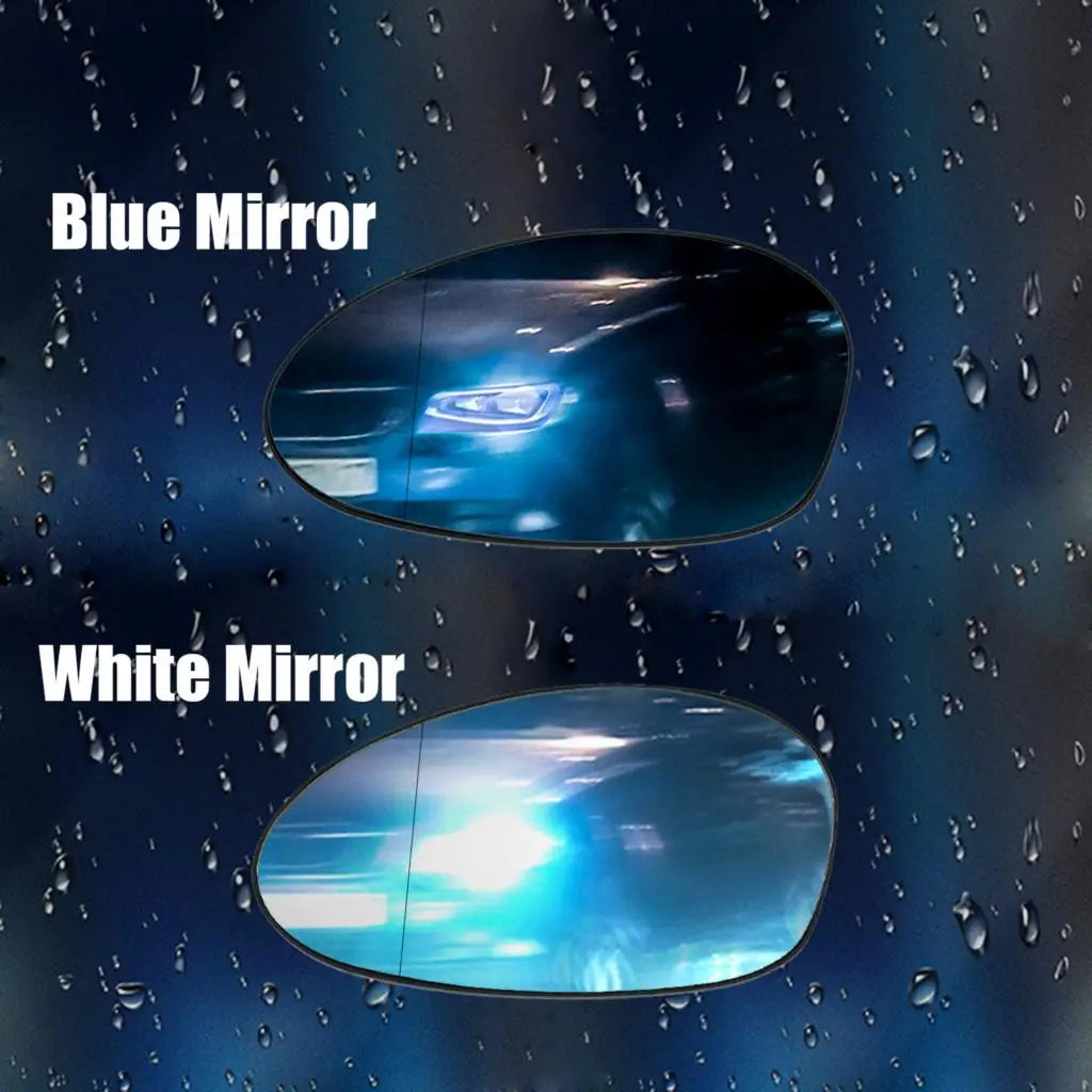 "Heated mirror pair for BMW E46 E90 E91 E87 E88 - Blue and White."