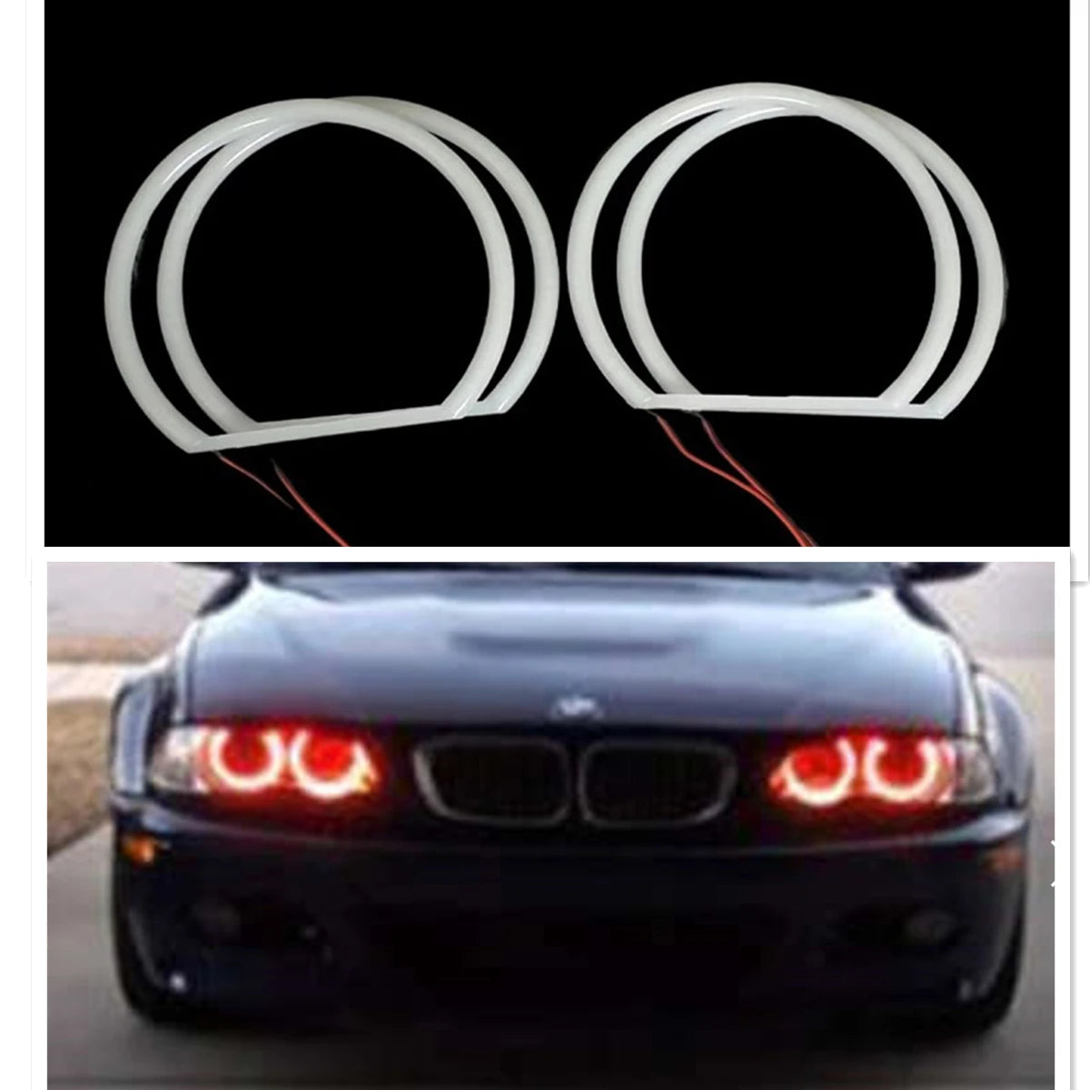 Four pieces of BMW E36/E39 LED Halo Rings in white and amber for BMW E46 Coupe.