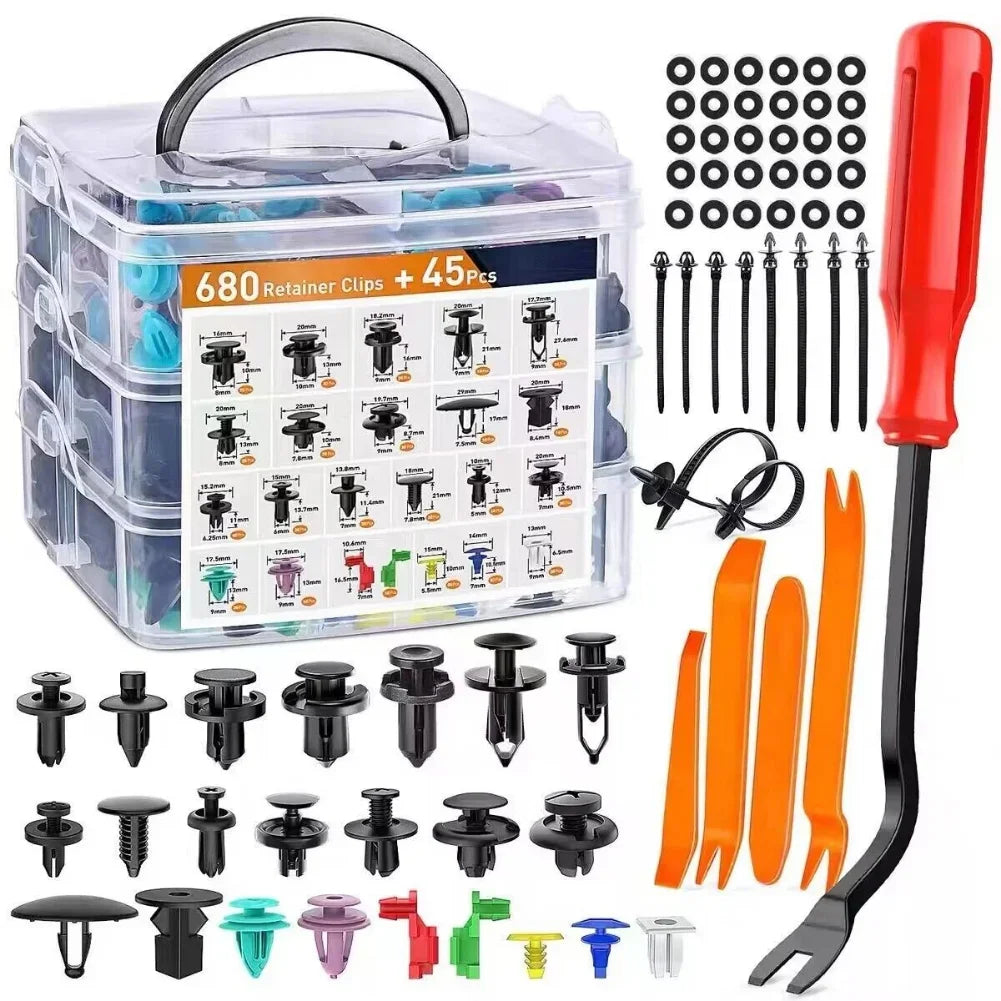"800pc Car Fastener Clip Kit: Includes various trim and panel repair tools."