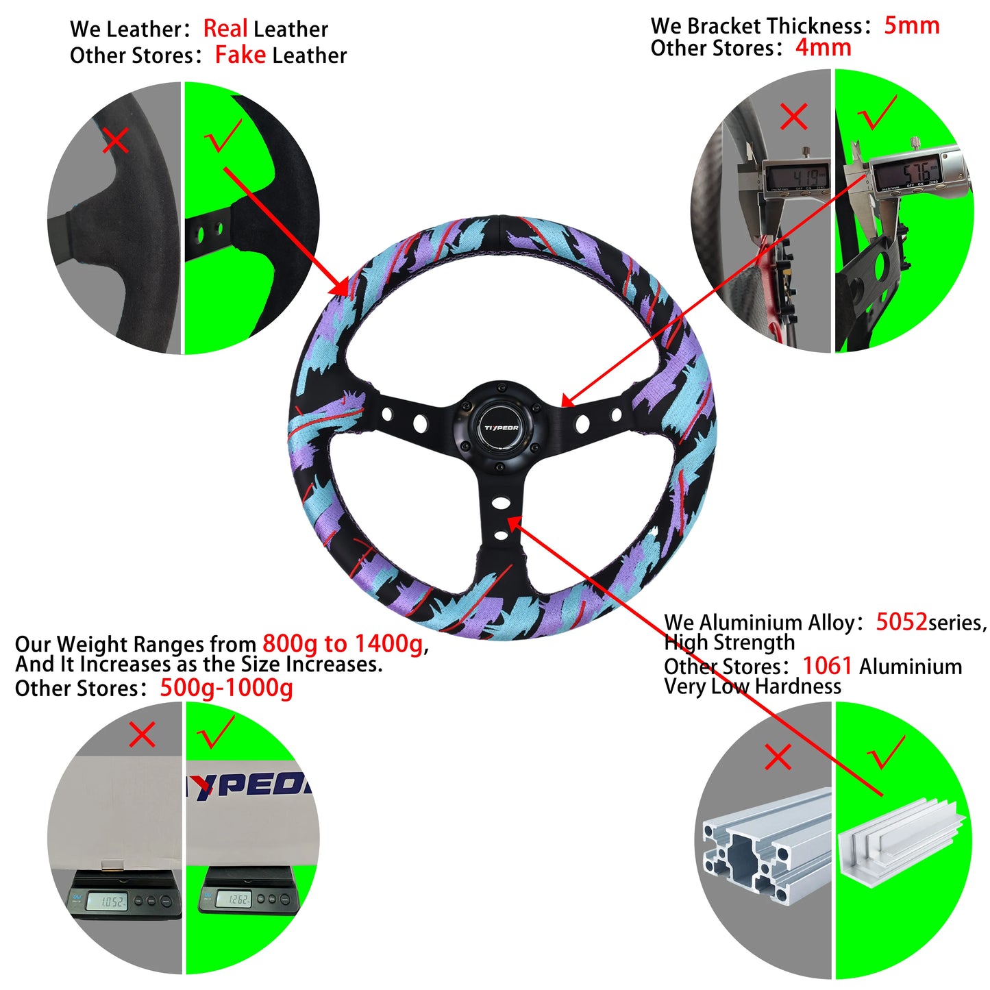 "Universal 320mm HK JDM Drift Steering Wheel with sim racing style cover."
