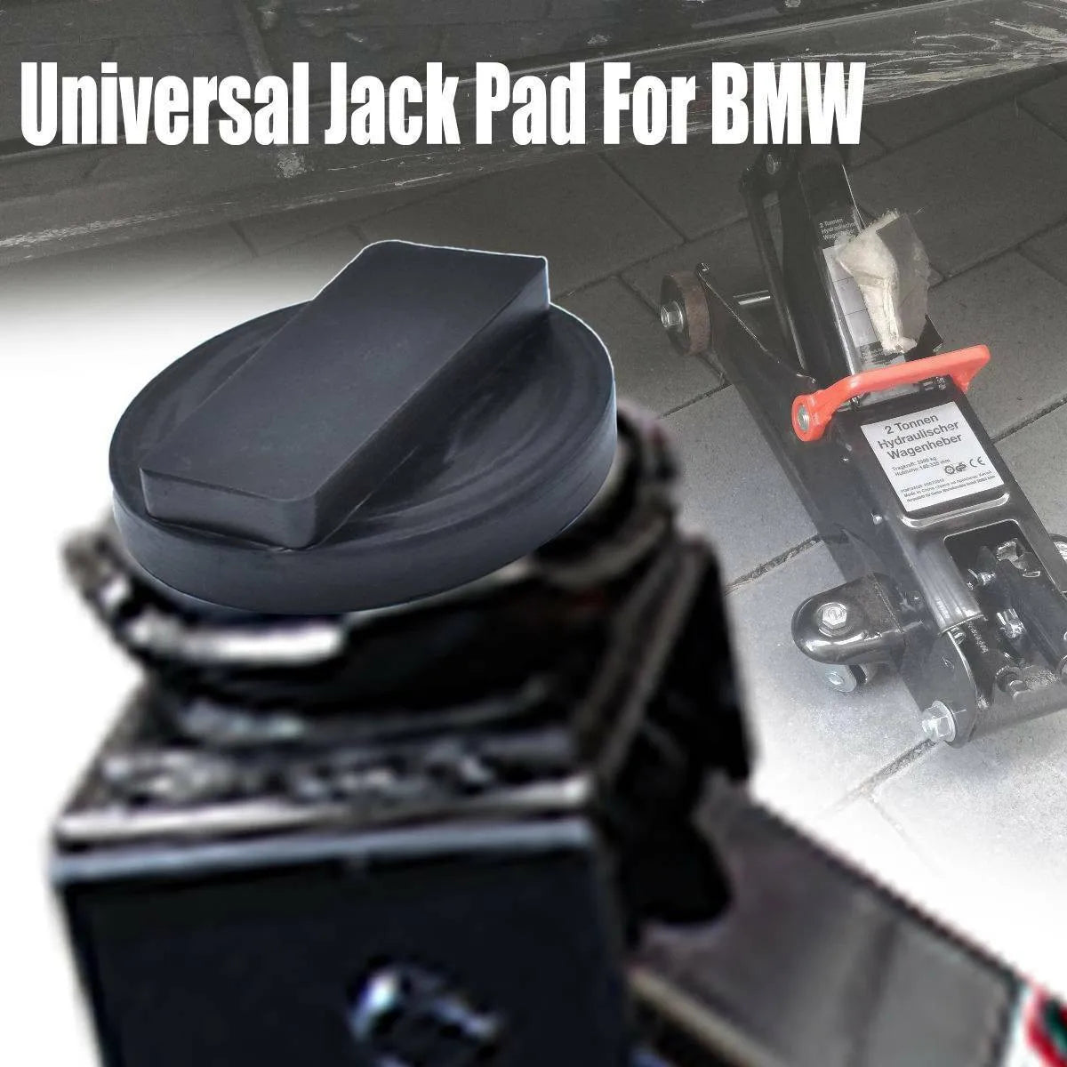 "BMW E46 Jack Stand with universal rubber pad for secure tool engagement."