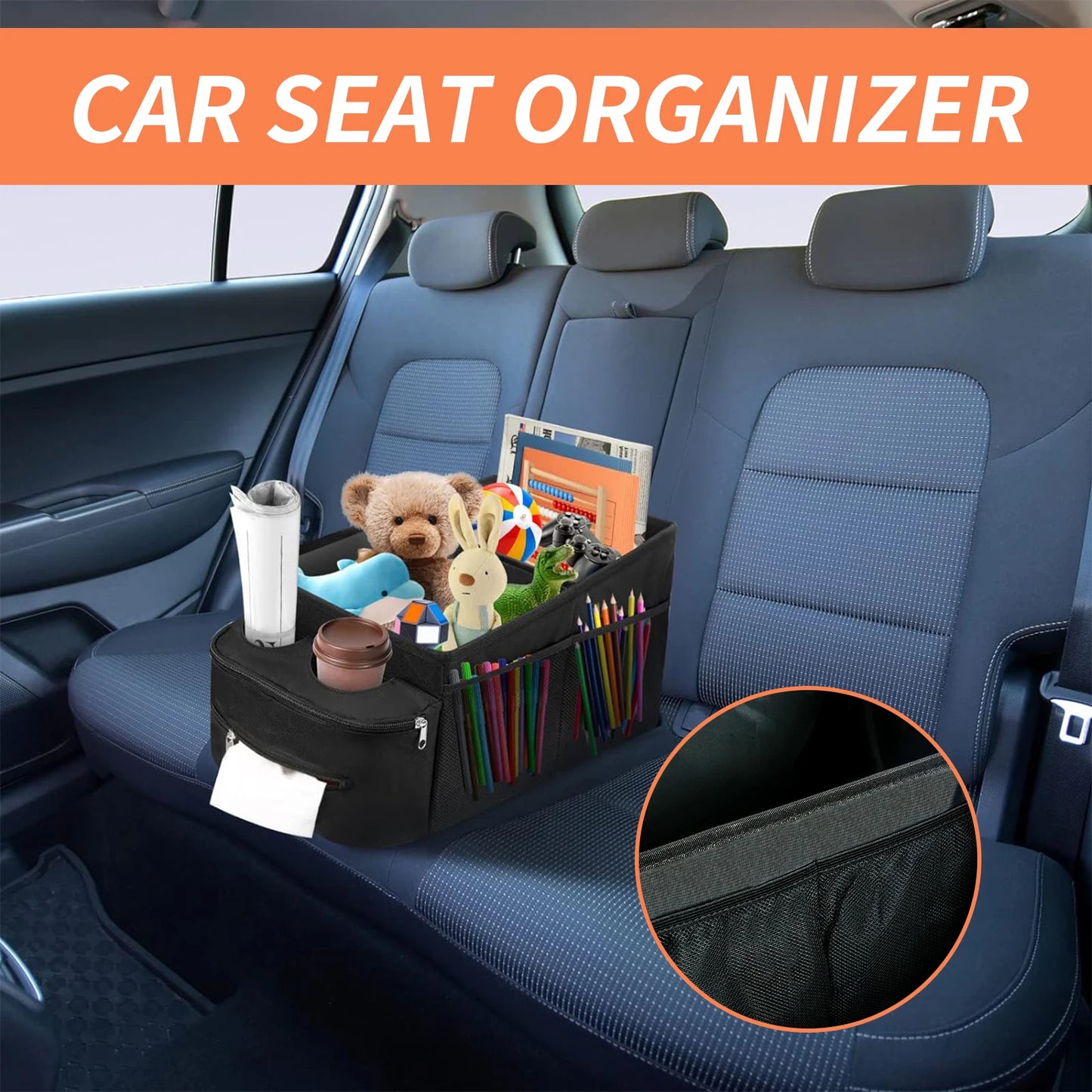 Foldable Car Seat Backseat Organizer with Handle - JustUsRacers