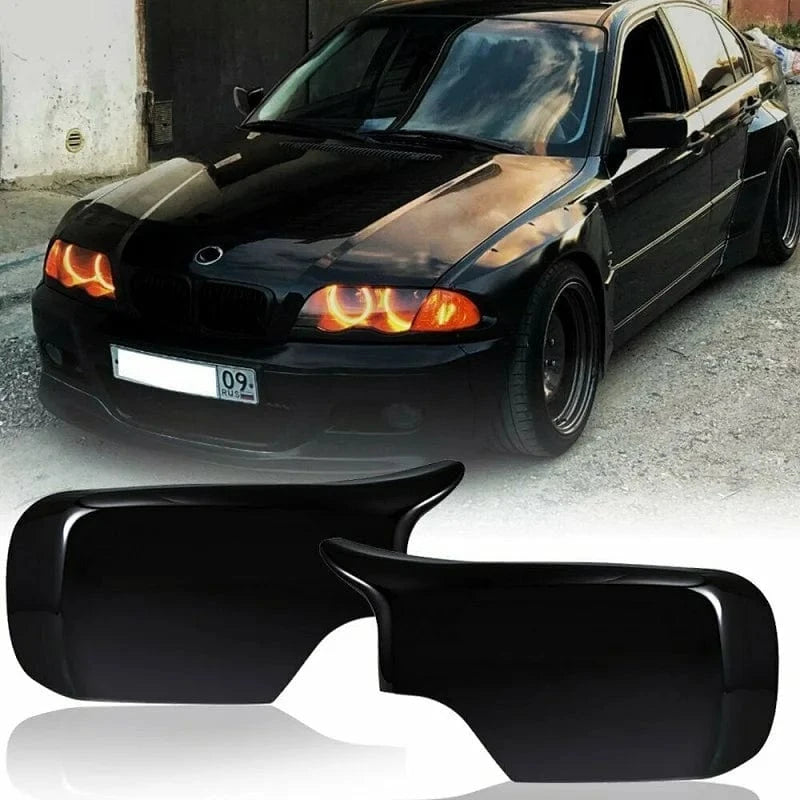 Rearview Side Door Mirror Cover Caps For BMW E46 1998-2005 Sedan 325i 328i 330i Carbon Fiber Glossy Black Side Mirror Covers - JustUsRacers