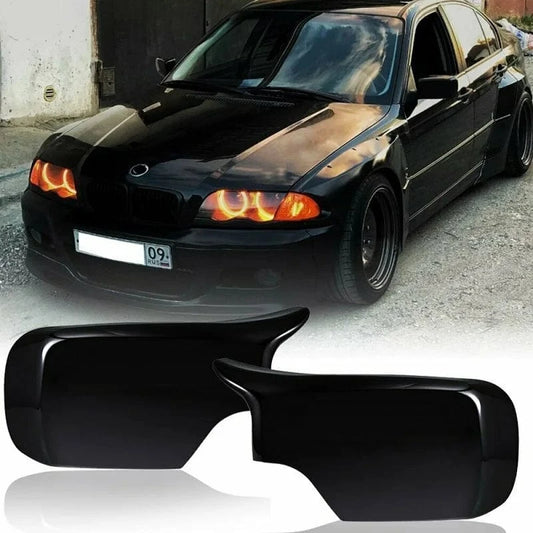 Rearview Side Door Mirror Cover Caps For BMW E46 1998-2005 Sedan 325i 328i 330i Carbon Fiber Glossy Black Side Mirror Covers - JustUsRacers