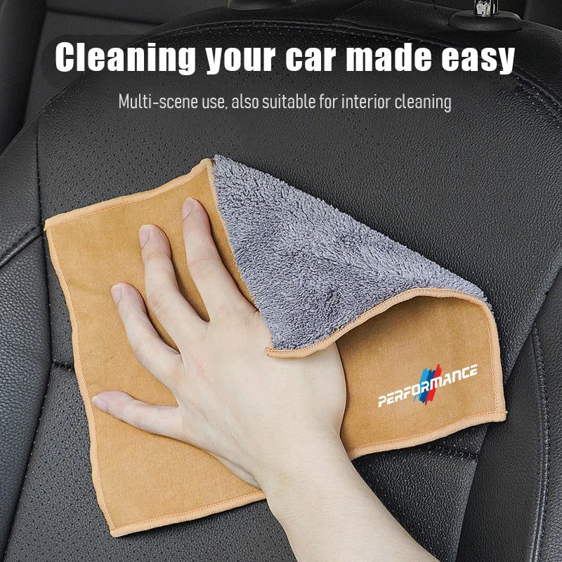 "White, microfiber car cleaning cloth with smooth texture and excellent absorbency, ideal for dusting, wiping, and polishing various automobile surfaces."